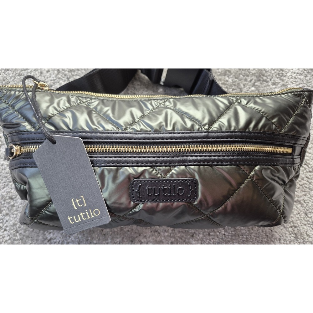 Tutilo black quilted Nylon waist‎ bag Olive Green Fanny Pack  Zipper Closure NWT